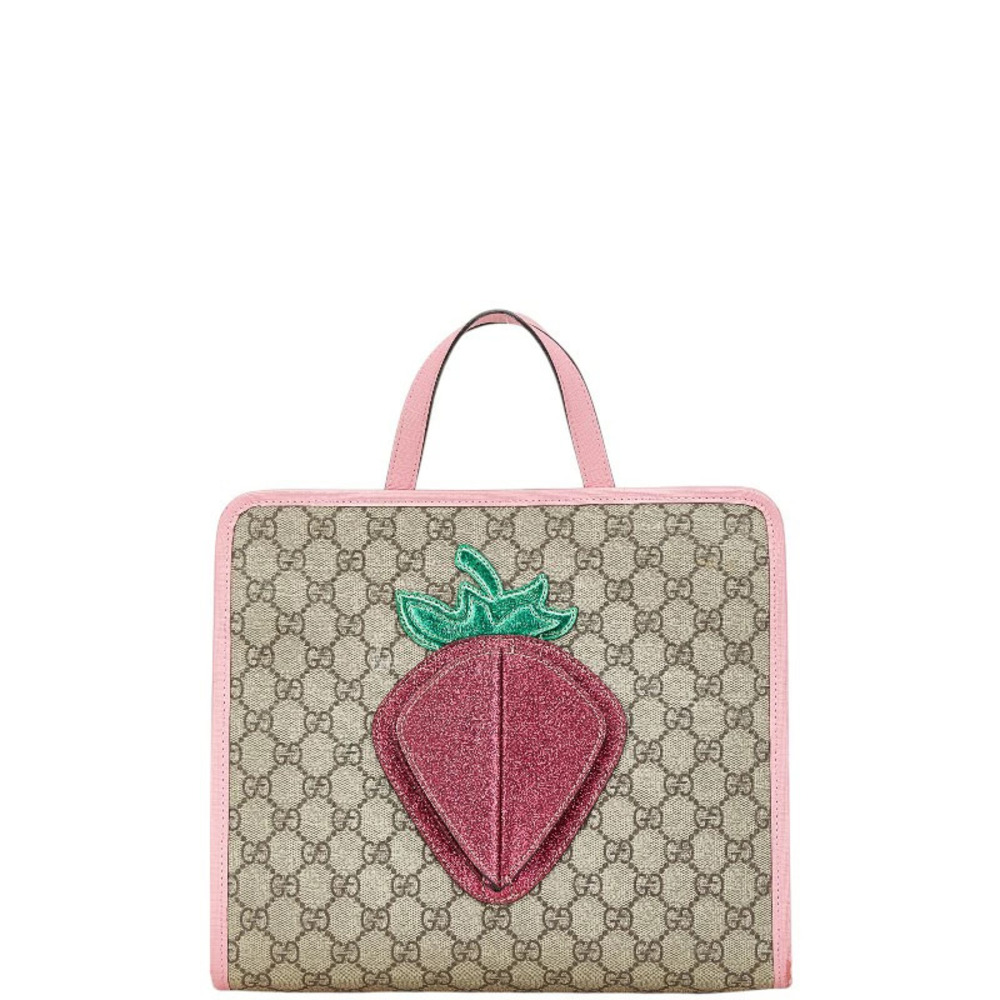 Gucci GG Supreme Straw Tanberry Tote Bag Beige Pink Multicolor